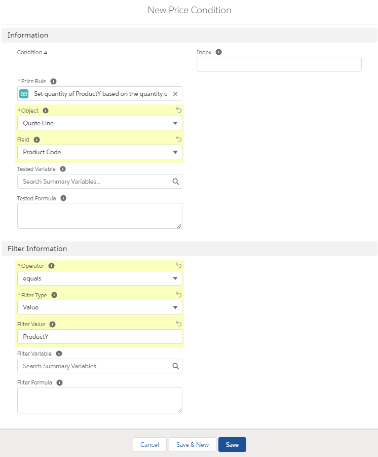 CPQ New Price Condition Fields and Picklists